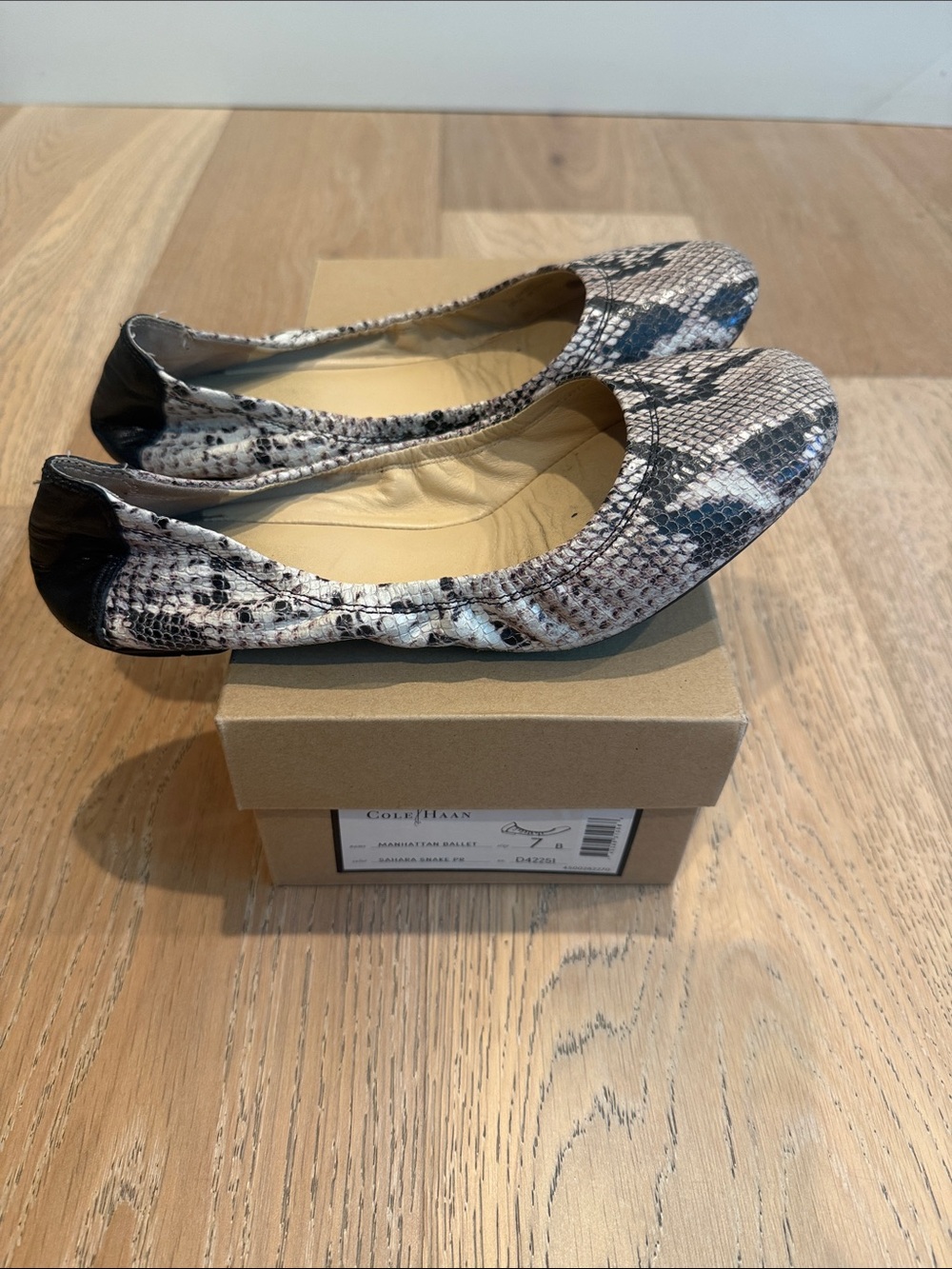 Cole Haan Snake-Print Ballet Flats in Neutral and Black size 7